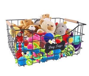 Panier à jouets <span class=keywords><strong>pour</strong></span> <span class=keywords><strong>chien</strong></span> en métal, bac à jouets <span class=keywords><strong>indestructible</strong></span> <span class=keywords><strong>pour</strong></span> <span class=keywords><strong>chien</strong></span> avec poignée en bois, organisateur de rangement robuste <span class=keywords><strong>pour</strong></span> animaux de compagnie, idéal <span class=keywords><strong>pour</strong></span> la laisse et la couverture de <span class=keywords><strong>chien</strong></span> - Product Image 1
