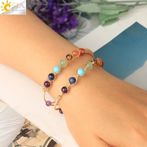 CSJA all'ingrosso placcato oro Wrap Natural 7 Chakra Gemstone quarzo Crystal Cuff bracciale guarigione gioielli in pietra naturale G671 - Product Image 2