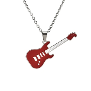 Collar con colgante de guitarra de esmalte colorido al por mayor, collar de guitarra eléctrica de acero de titanio para amantes de la música - Product Image 2