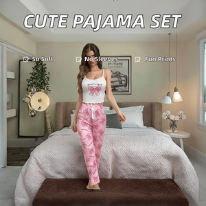 Conjunto de Pijama Casual para Mujer SFY-Y1084 2025, Cintura Elástica, Chaleco sin Mangas, Pantalones Suaves y Transpirables para Estar en Casa o para Fiestas - Product Image 2