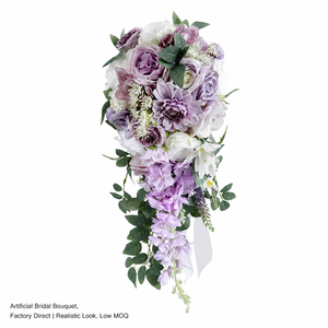 Bouquet da Sposa Artificiale in Stile Europeo con <span class=keywords><strong>Fiori</strong></span> di Lillà <span class=keywords><strong>Viola</strong></span> <span class=keywords><strong>e</strong></span> Fogliame Verde a Cascata a Forma di Goccia per Cerimonia Nuziale - Product Image 1