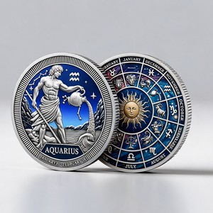 Moneda Conmemorativa de los Doce Signos <span class=keywords><strong>del</strong></span> Zodiaco, Diseño de Libra en Relieve 3D de Doble Cara, Disco Astrológico de Aleación, Artículo de Colección y Recuerdo - Product Image 4