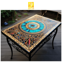 BOTON STONE Multi Couleur Jardin Décor À La Maison Salon Accent Meubles En Fer Forgé En Céramique Extérieur Bleu Carré Mosaïque Table