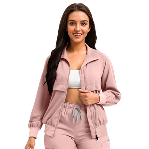 Chaqueta de Trabajo Médica de Manga Larga y Tejido Grueso, Cuello Alto, Uniforme de Enfermera de Color Sólido con Bolsillos - Product Image 1