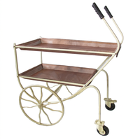 Chariot de service industriel vintage en fer et métal, finition cuivre antique, meuble à roulettes pour la maison, salle à manger, salon, cuisine, hôtel
