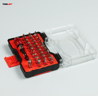 Jeu de 32 embouts de visseuse à chocs professionnels en acier S2 rouge à zone de torsion, avec tige hexagonale 1/4, et support pour embouts