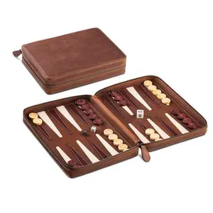 Handmade Chaping Portable Backgammon Board Game Wholesale Leather Travel Backgammon