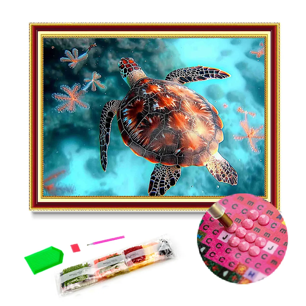 Serie de animales, tortuga gratis, pintura de diamante 5d, pintura de diamante completa Diy, cuadro de taladro redondo, pinturas de decoración del hogar a la venta