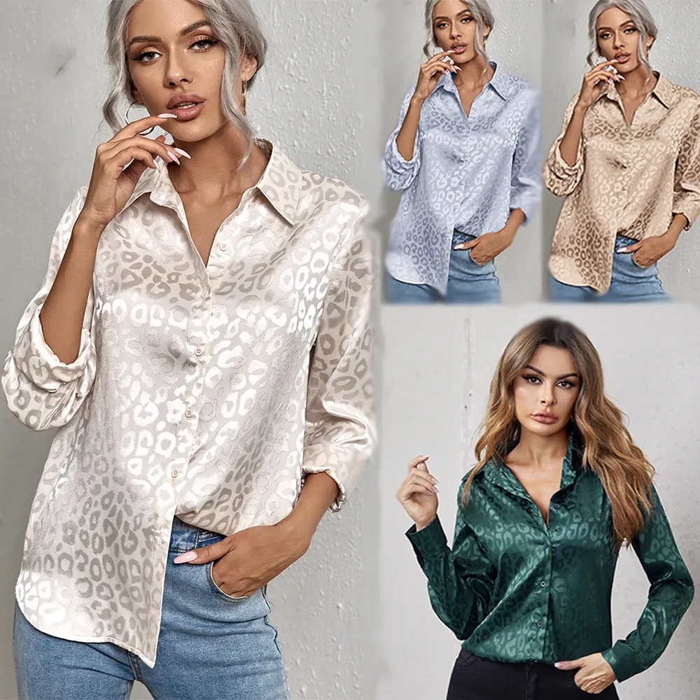 Toptan kızlar bluzlar kadın gömlek moda leopar uzun kollu seksi kadın bluz Tops