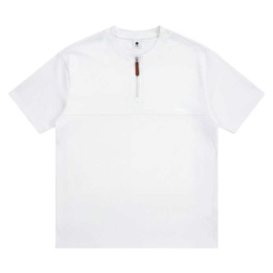 เสื้อยืดแขนสั้นสีทึบสำหรับผู้ชาย สีน้ำตาลเข้ม ซิป คอกลม ทรงหลวม ระบายอากาศได้ดี เสื้อลำลองสำหรับวัยรุ่น ใส่ได้ในฤดูร้อน - Product Image 5