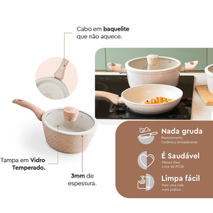 Juego de 6 ollas de cocina con tapas de vidrio y mangos de madera para estufas de gas e inducción, juego de utensilios de cocina antiadherentes de cerámica forjada. - Product Image 6