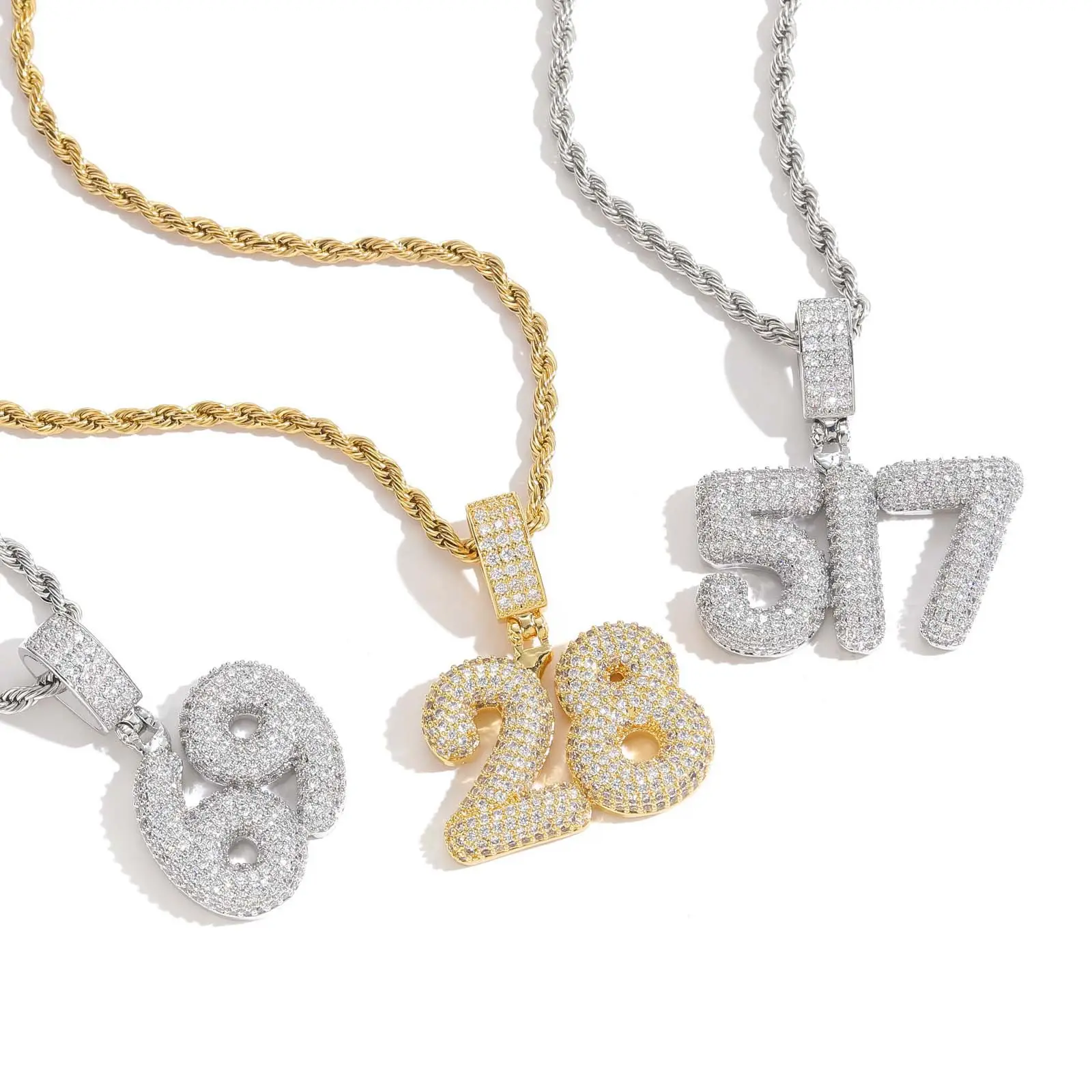 Numéro d'épissure pendentif bijoux de mode personnalisé combinaison gratuite colliers Zircon Hip Hop Tennis chaîne collier