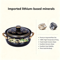 Casserole en céramique à double poignée de style chinois, petite, à large ouverture, pour soupes et ragoûts, compatible induction et gaz, 6,2 L, motif Cerf Neuf Couleurs, noire