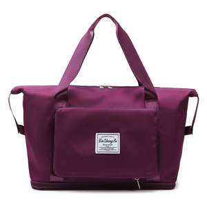 Sac de voyage pliable tendance grande capacité, sac à main avec séparation sec/humide, en polyester imperméable, fermeture éclair, personnalisable, noir, pour fitness et bagages - Product Image 6
