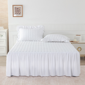 Jupe de lit de luxe <span class=keywords><strong>blanche</strong></span> à volants, protège-matelas matelassé avec bande élastique, couleur unie, doux pour <span class=keywords><strong>la</strong></span> <span class=keywords><strong>peau</strong></span> - Product Image 2