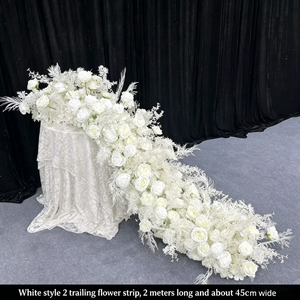 Décoration de table de mariage et d'allée en fleurs artificielles en soie, chemin de table floral cascade rose, violet et blanc sur mesure de 2 m pour la vente en gros - Product Image 4
