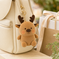 Porte-clés en peluche renne marron mignon, doux et moelleux, breloque de sac avec anneau doré, porte-clés personnalisé, fabricant OEM ODM de cadeaux