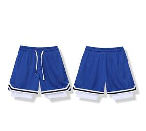 Pantalones de baloncesto informales de verano para hombre, pantalones cortos deportivos de doble capa de secado rápido, ropa exterior tejida transpirable, cintura media sólida para adultos - Product Image 2