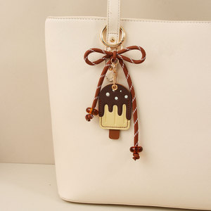 Pingente Artesanal de Picolé Fofo para Decoração, Uso Diário e Presente, Chaveiro de Sorvete em Couro PU com Laço, Corda e Contas - Product Image 4