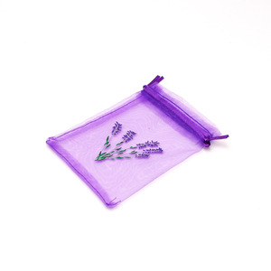 Sachets en <span class=keywords><strong>organza</strong></span> à cordon de serrage, motif fleur de lavande violette, 7x9, 9x12, 15x20, faible MOQ, sacs d'emballage cadeau avec ruban - Product Image 2