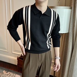 Suéter Casual de Negocios Retro Británico para Hombre RTS, Nuevo, Corte Ajustado, Antipilling, Tejido, Rayas, Bloques de Color, Primavera-Otoño, para <span class=keywords><strong>Polo</strong></span> - Product Image 3