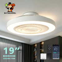 Ventilateur de plafond sans pales de 19 pouces avec lumière, télécommande et application, intensité réglable, silencieux, montage encastré pour chambre, appartement, loft