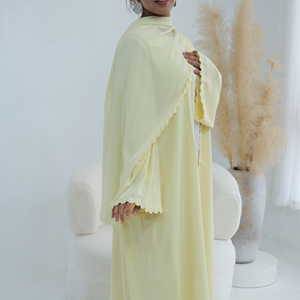Abaya Loriya 2026 in Tessuto Nida con Pizzo Floreale, Abbigliamento Islamico per Donne, Abaya Aperta, Vestito Musulmano Femminile, Cardigan Abaya con Hijab - Product Image 3