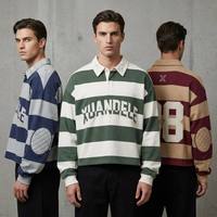 Polo à manches longues rayé pour homme, style preppy haut de gamme, imprimé numérique unisexe, broderie 88, t-shirt de rugby vintage ample, vêtements d'automne