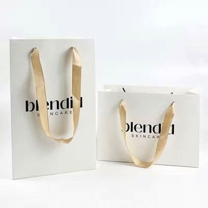 Custom Printed Eco-friendly Recyclable Classic Luxury White Kraft Paper Gift <b>Bag</b> with Ribbon Handle Shopping <b>Bag</b> Your Own Logo - Product Image 3