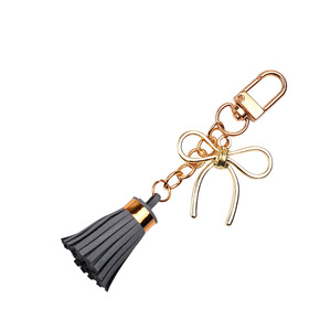 Nouveau <span class=keywords><strong>Pendentif</strong></span> Porte-clés en Alliage avec Nœud Papillon et Pompon en Cuir Doré/Argenté, Accessoire DIY pour Sac à Main Femme - Product Image 5