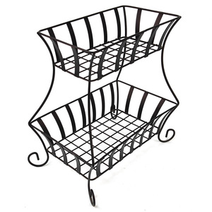 Two Tiered Fruit Basket Black Wrought Iron Rectangle <b>Standing</b> Type Durable Food Container For Living Room Modern Minimalist - Product Image 2
