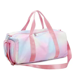 女式健身包运动粉色彩虹甜美可爱行李袋漂亮防水行李袋带运动鞋隔层