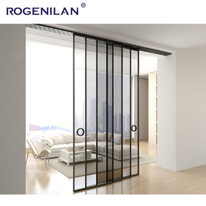 ROGENILAN Porte coulissante en <span class=keywords><strong>verre</strong></span> sans cadre personnalisée couleur café-brun, bureau, cuisine, aluminium, <span class=keywords><strong>intérieur</strong></span>, <span class=keywords><strong>cloison</strong></span> à 4 panneaux, portes coulissantes - Product Image 3