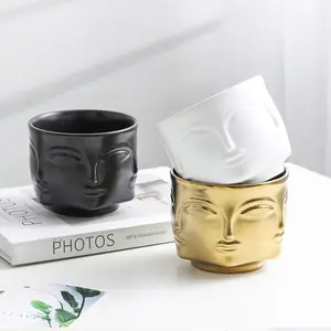 Gold Plated Ceramic Face Flower Pot For Living Room Decor Elegant Planters For Indoor Plants Arrangements