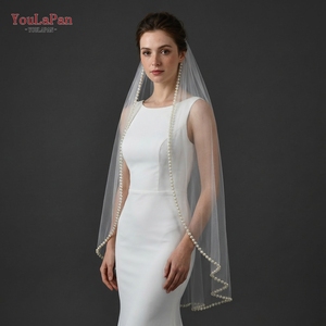 <span class=keywords><strong>Voile</strong></span> de mariée simple et élégant YouLaPan à une seule couche, décoré de perles de haute qualité, en tissu maille transparente V119 - Product Image 1