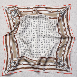 <span class=keywords><strong>Prix</strong></span> bon marché, nouveauté, foulard carré en satin de soie pour femme, foulard vintage classique en soie florale, couleurs neutres - Product Image 3