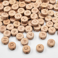Disque en hêtre de 15 mm avec trous, 26 lettres de l'alphabet, perles plates rondes, perles plates en bois naturel