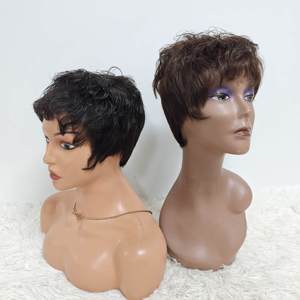 Promotion $13 Silk Pixie Short Cut <b>Wig</b> With Bang Lace Human Hair Natural Black Curly Fashion Style Wholesale - Product Image 2