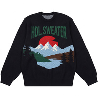 Pull en tricot jacquard personnalisé avec logo, motif montagne et arbre, chaud pour l'automne et l'hiver, inspiré de l'extérieur, col rond, pour homme
