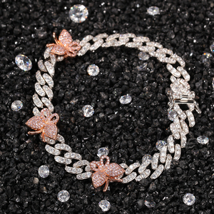UWIN Bracelet de cheville pour femme avec petit papillon en zircon cubique et chaîne cubaine de 9 mm, style Hip Hop Bling Bling, bijou de pied - Product Image 4