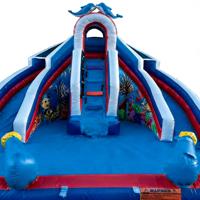 Toboggan aquatique gonflable à trois voies sur le thème des dauphins, en PVC, respectueux de l'environnement, pour enfants, aventure aquatique commerciale