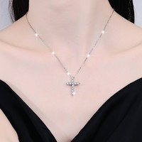 Collier pendentif croix en moissanite sertie clos, style vintage français, en argent sterling 925, haute qualité