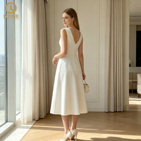 Robe longue blanche à col en V pour femme, sur mesure, vente en gros, directement de l'usine chinoise, robes longues élégantes et fluides pour femme, commande en gros