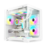 Boîtier PC de bureau Laputa S01 Mid Tower MATX avec vue sur l'océan, refroidissement liquide 240 mm, gestion des câbles et panneau latéral en verre trempé