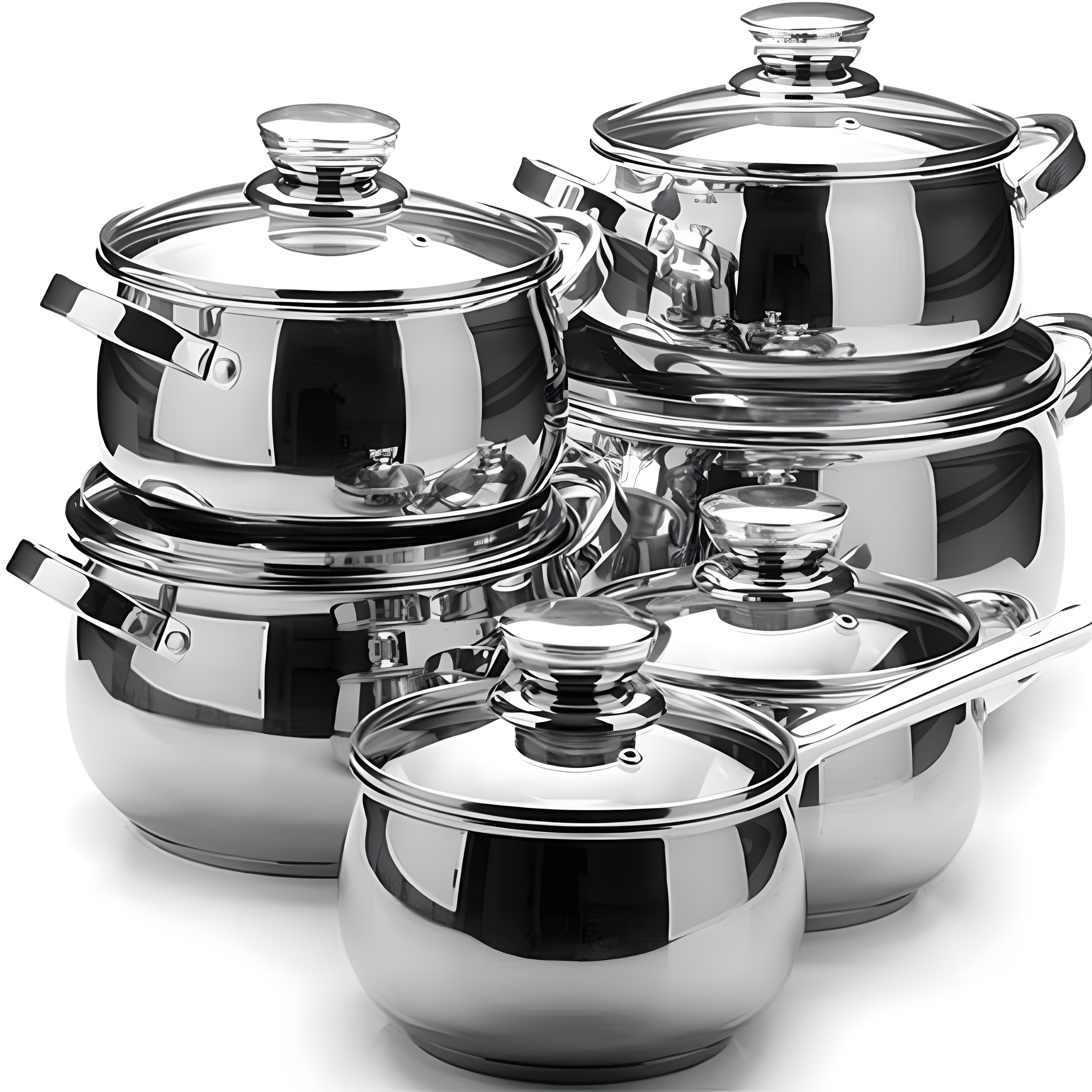Wholesale 12-Piece Stainless Steel Cookware Set Food Grade Cooking Pots and Pans Set With Hollow Handles