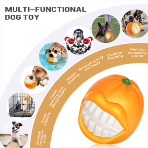 Multi Functional Orange Dog Chew <b>Toy</b> with Squeaker for Teeth Cleaning and Outdoor Play - Product Image 2