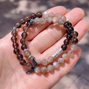 Cristal de roca negro natural y pulsera de cristal de cuarzo ahumado, joyería de moda de cristal curativo para regalos - Product Image 3