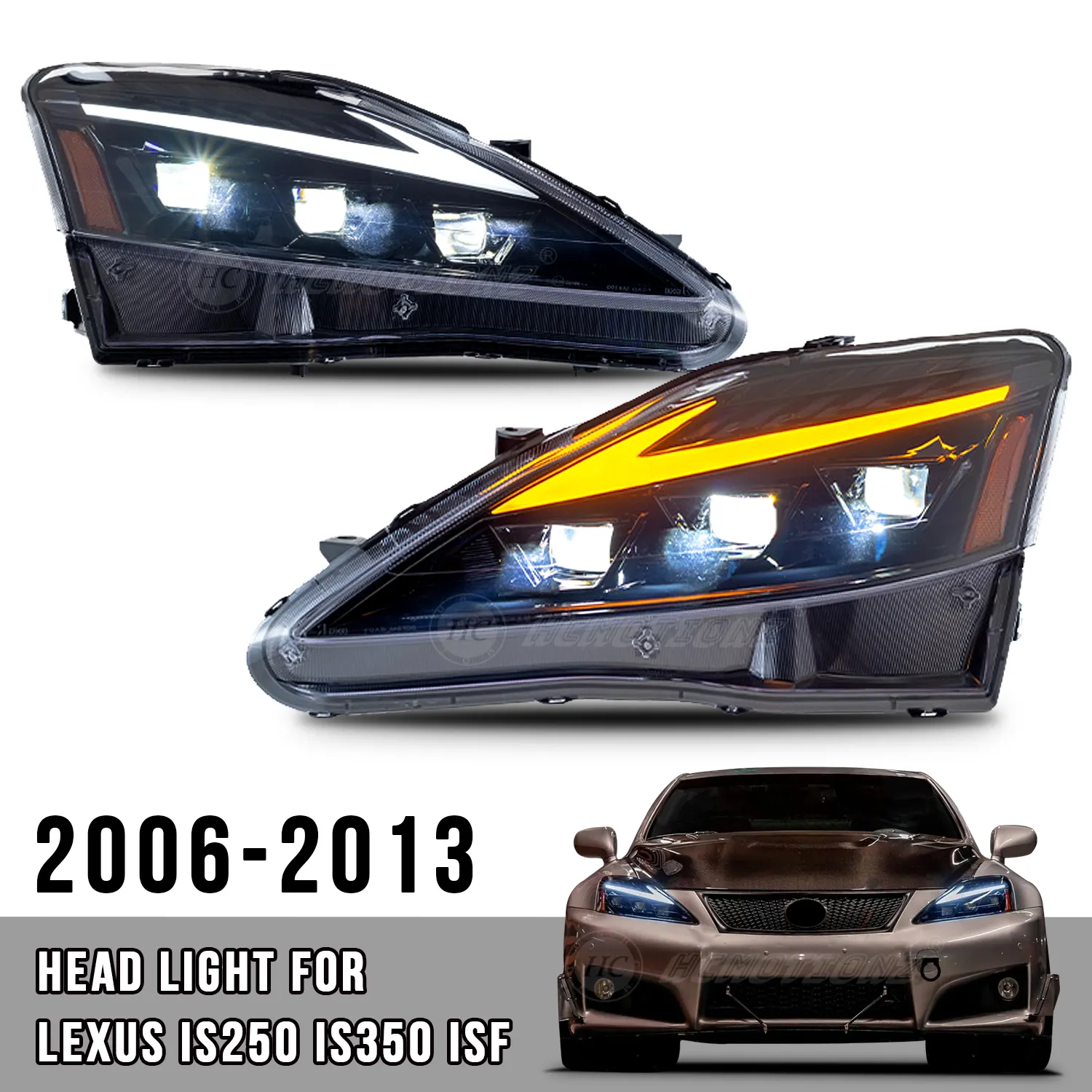 HCMOTIONZ Factory Start UP animasi, DRL IS350 C ISF adalah 220d lampu depan LED 2006-2013 lampu depan untuk Lexus IS250