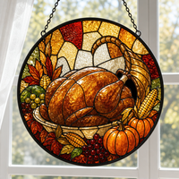 Attrape-soleil en verre teinté récolte d'automne, ornement rond feuille d'érable 20 cm, décoration suspendue faite à la main pour fenêtre d'automne