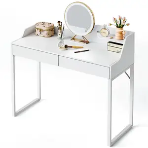 vanity desk with 2 drawers 40 Inch computer home office desk modern make up dressing desk study work table white